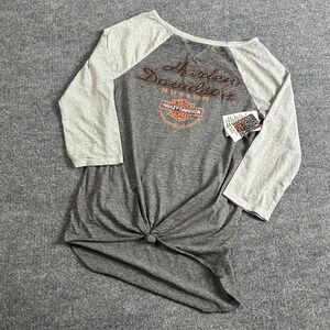 Harley-Davidson Shirt Womens Small Gray Raglan 3/4 Sleeve Museum Graphic Tunic